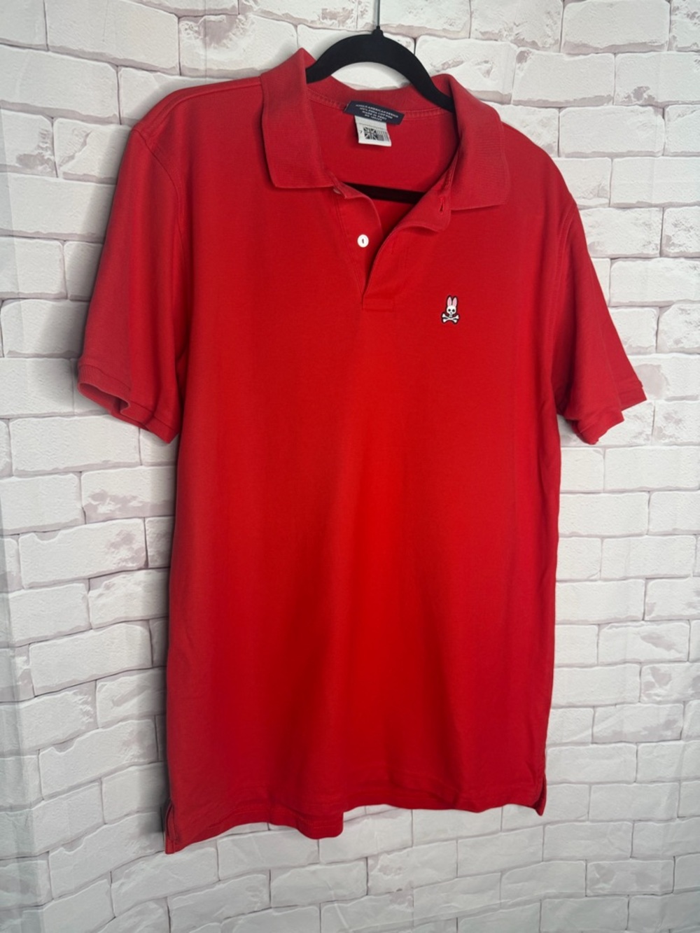 Psycho Bunny Red Short-Sleeve Polo with Embroidered Bunny Size Med